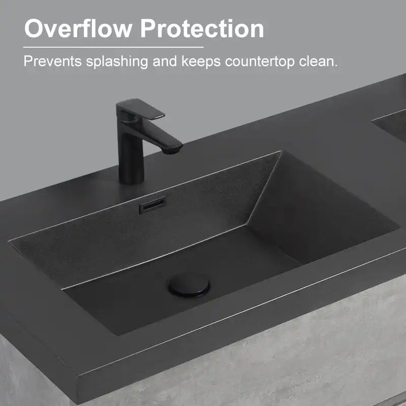 59/71" Grey Modern Floating Bathroom Vanity with Double Black Quartz Top & Soft Close Drawers color: Grey