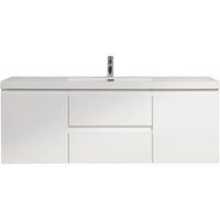 59 inch bathroom vanity featuring a clean white floating design with single sink and modern flat-panel drawers | Ace Decor