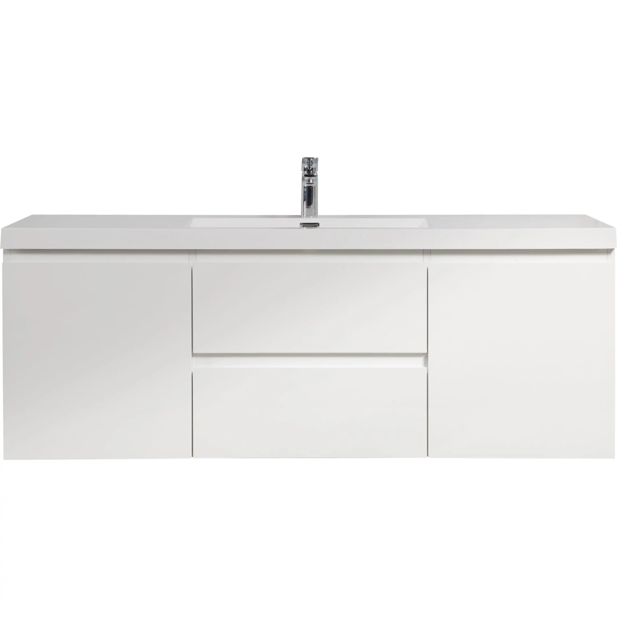 59 inch bathroom vanity featuring a clean white floating design with single sink and modern flat-panel drawers | Ace Decor