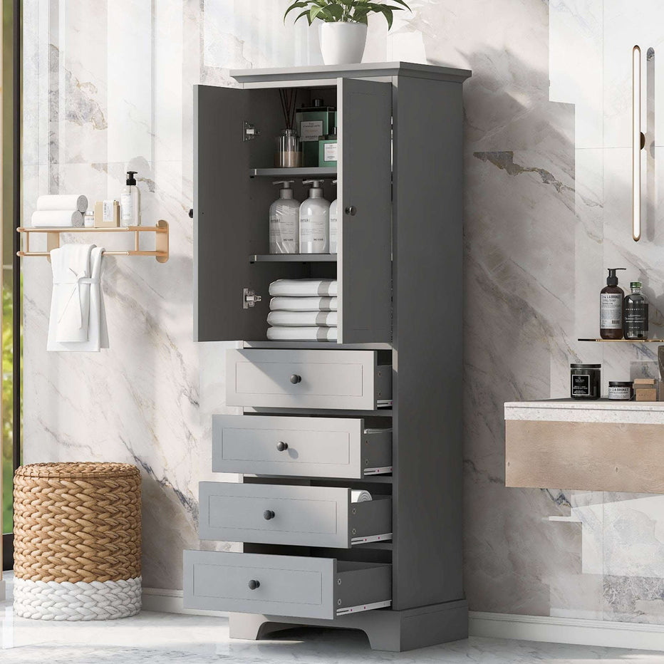 68 Bathroom Linen Cabinet – Tall Storage with Adjustable Shelves & Deep Drawers