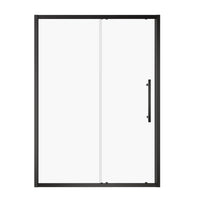 Matte black framed single sliding shower door with stainless steel handle, size 54x72 | Ace Decor