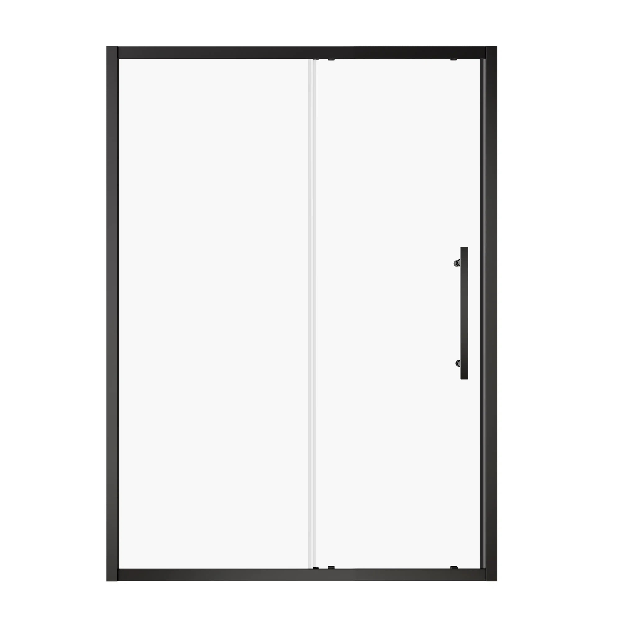 Matte black framed single sliding shower door with stainless steel handle, size 54x72 | Ace Decor