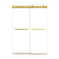 Front view of a 54 x 76 sliding shower door frameless design with gold hardware | Ace Decor