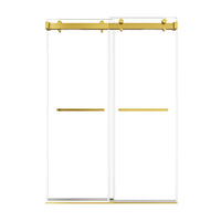 Front view of a 54 x 76 sliding shower door frameless design with gold hardware | Ace Decor