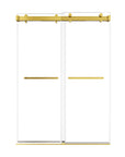 Front view of a 54 x 76 sliding shower door frameless design with gold hardware | Ace Decor
