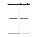 Double sliding glass shower doors in matte black finish, 54 x 76 inches, featuring minimalist frameless design | Ace Decor