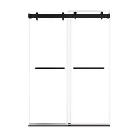 Double sliding glass shower doors in matte black finish, 54 x 76 inches, featuring minimalist frameless design | Ace Decor