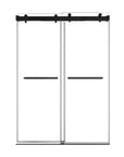 Double sliding glass shower doors in matte black finish, 54 x 76 inches, featuring minimalist frameless design | Ace Decor