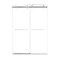 54 x 76 brushed nickel sliding shower doors for small showers with frameless dual panel design and modern towel bars | Ace Decor