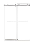 54 x 76 brushed nickel sliding shower doors for small showers with frameless dual panel design and modern towel bars | Ace Decor