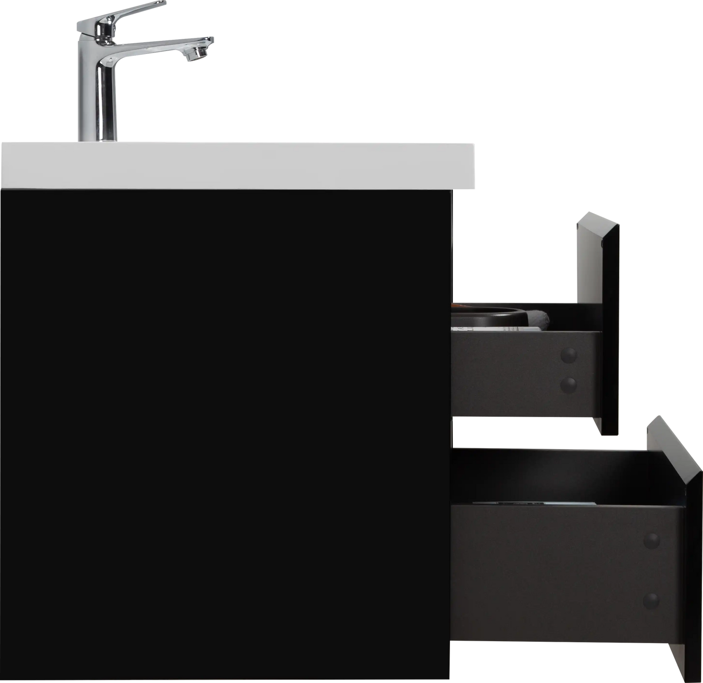 Floating Bathroom Vanity with Resin Top Basin & Soft Close Drawers - Modern Wall-Mounted Storage Cabinet color: Black