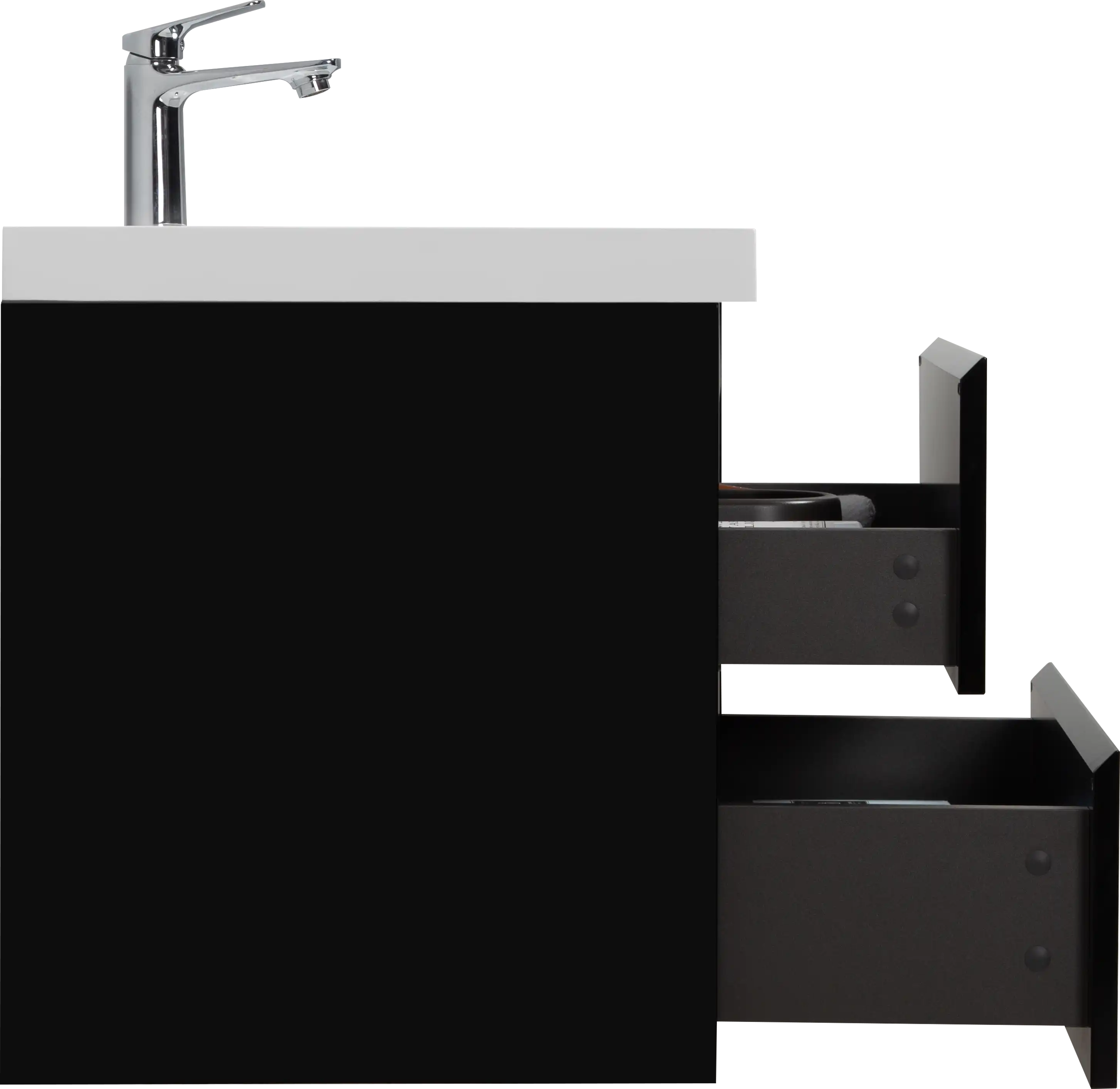 23-42 Inch Glossy Black Bathroom Floating Vanity with Resin Sink and 2 Soft-Close Drawers