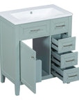 30 inch green bathroom vanity with sink and full storage view | Ace Decor