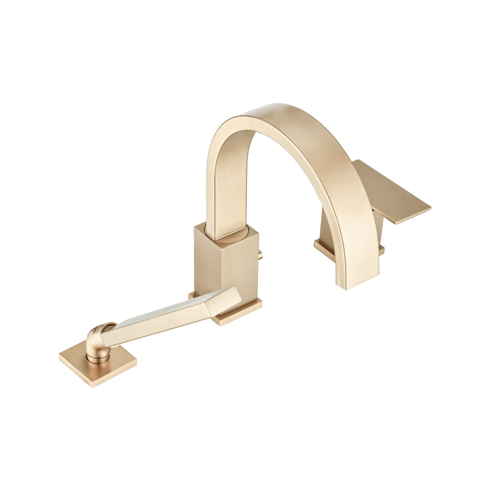 FLUNIX Brushed Gold Brass Waterfall Roman Deck Mounted Tub Faucet Set with Hand Shower