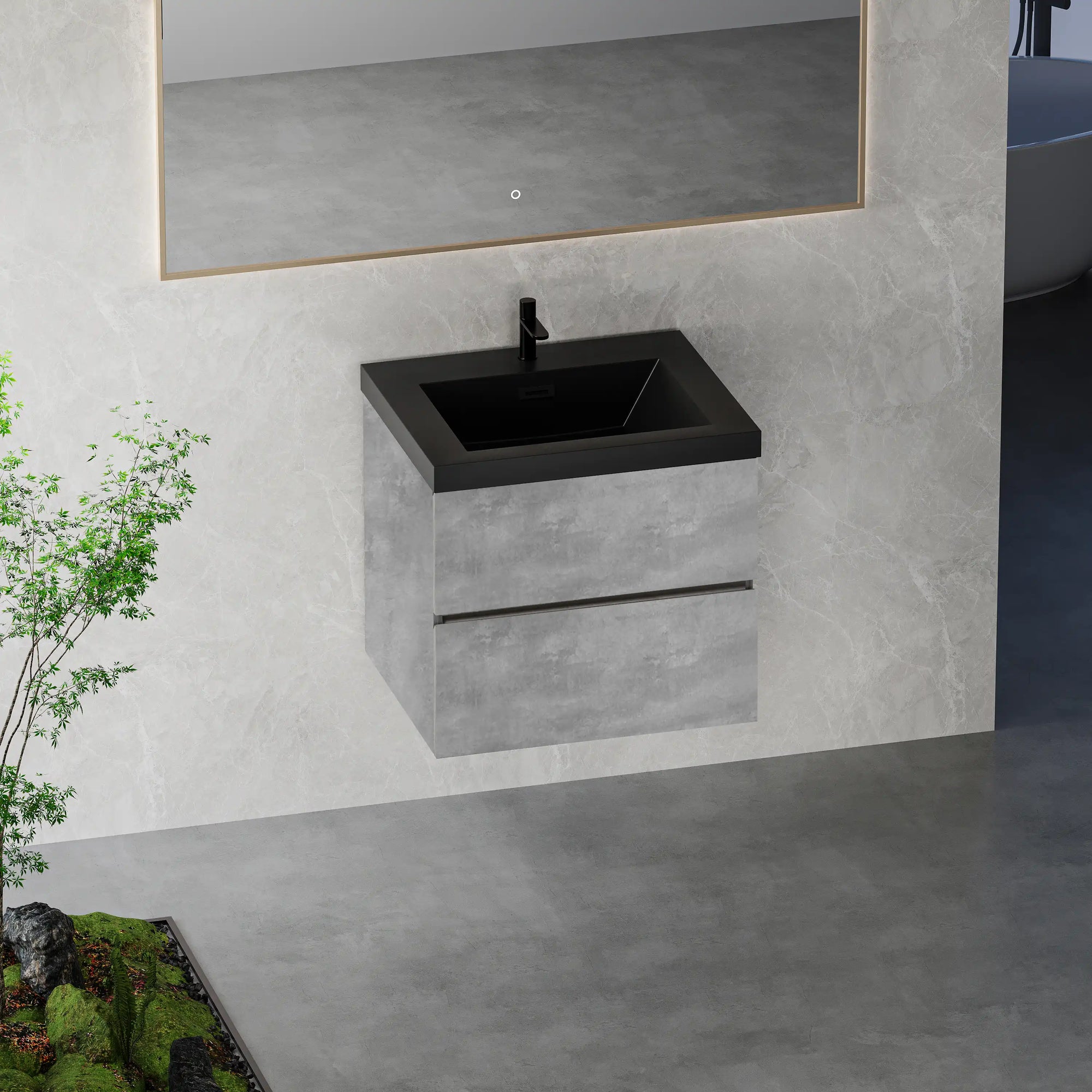 23&#39;&#39;-47&#39;&#39; Floating Dark Grey Corner Vanity with Matte Black Sink - 2 Soft Close Drawers