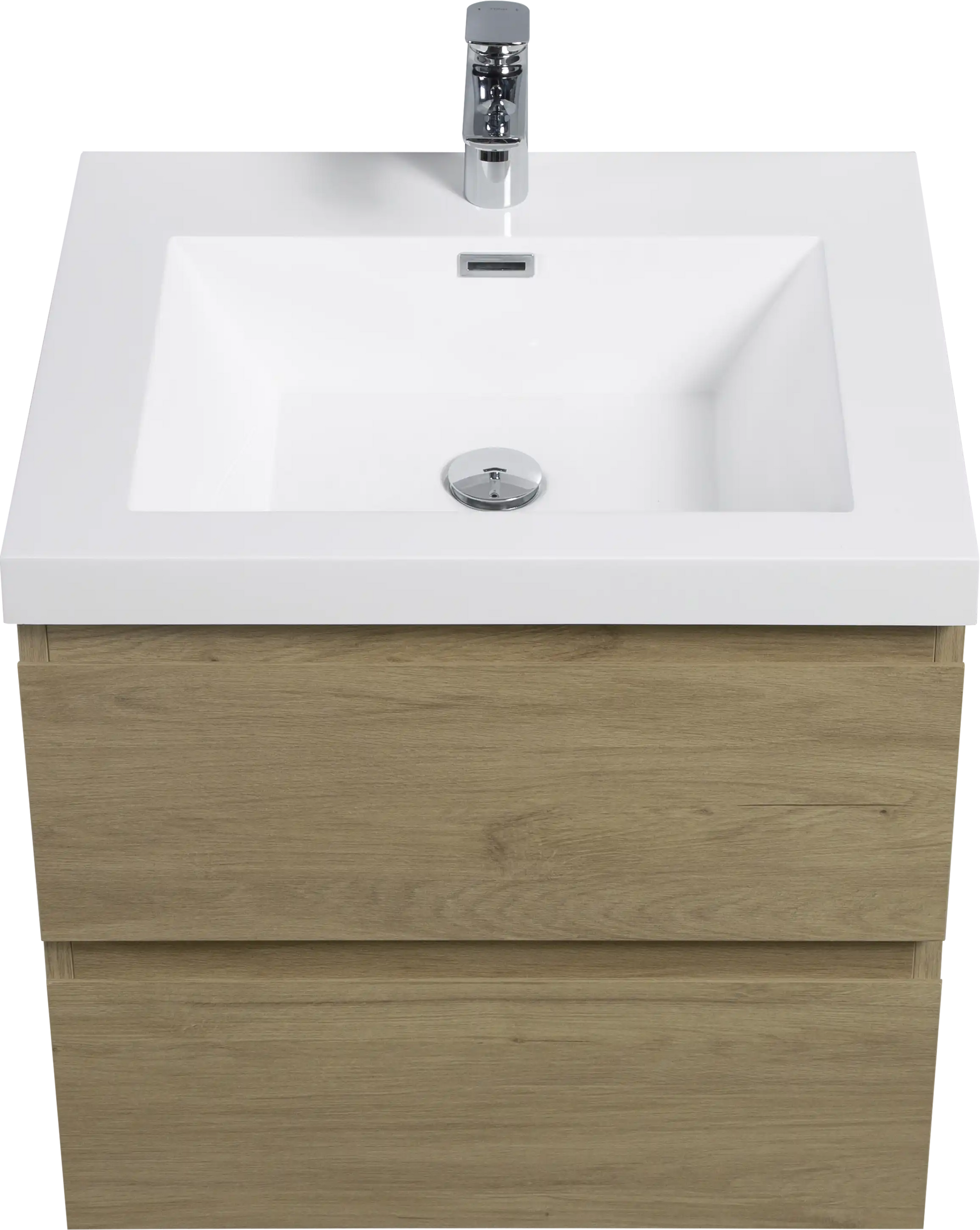 Floating Bathroom Vanity with Resin Top Basin & Soft Close Drawers - Modern Wall-Mounted Storage Cabinet color: Oak