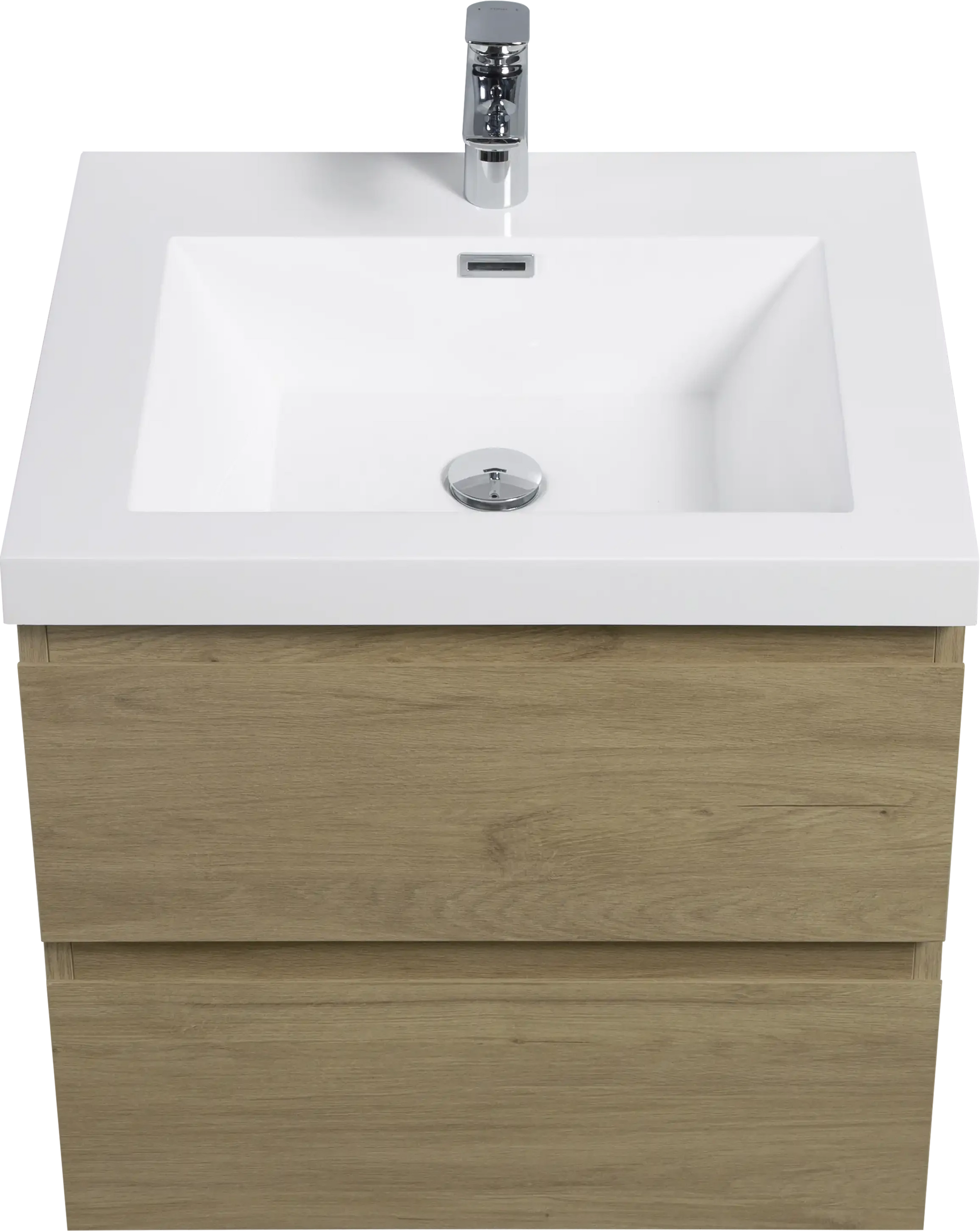 Floating Bathroom Vanity with Resin Top Basin &amp; Soft Close Drawers - Modern Wall-Mounted Storage Cabinet color: Oak