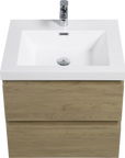 Floating Bathroom Vanity with Resin Top Basin & Soft Close Drawers - Modern Wall-Mounted Storage Cabinet color: Oak