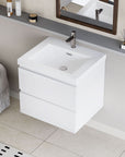 Floating Bathroom Vanity with Resin Top Basin & Soft Close Drawers - Modern Wall-Mounted Storage Cabinet color: White