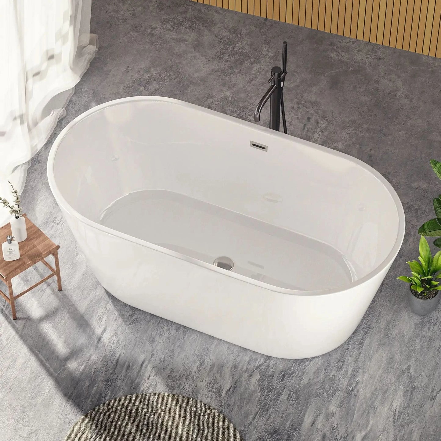 Modern Acrylic Freestanding Soaking Tub with Chrome Overflow and Drain color: White