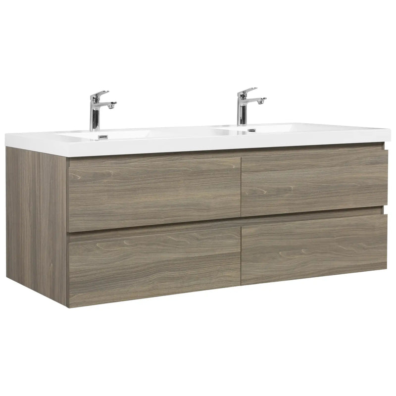 TerraLine Series 71" Dark Oak Wall-mounted Bathroom Vanity – Double Sinks & 4 Soft-Close Drawers