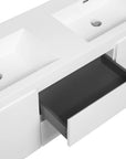 59 inch double sink vanity featuring deep storage drawer beneath dual sinks for organized bathroom storage | Ace Decor