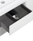 48 inch white floating bathroom vanity with spacious U-shaped drawers maximizing interior space | Ace Decor