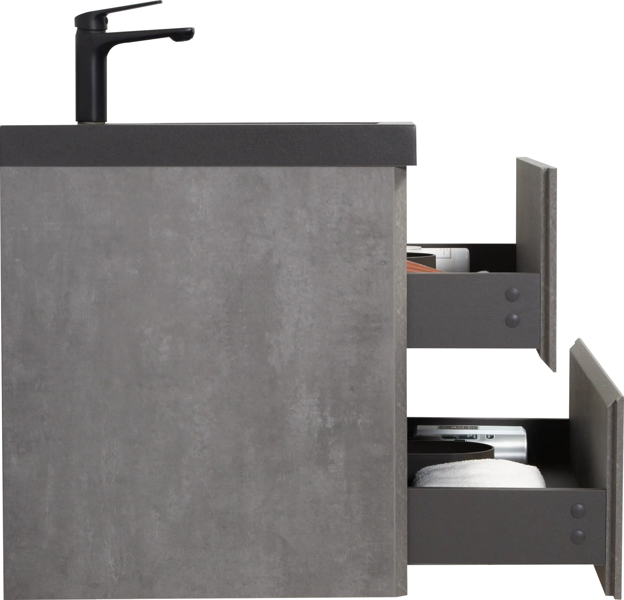 23&#39;&#39;-47&#39;&#39; Floating Dark Grey Corner Vanity with Matte Black Sink - 2 Soft Close Drawers