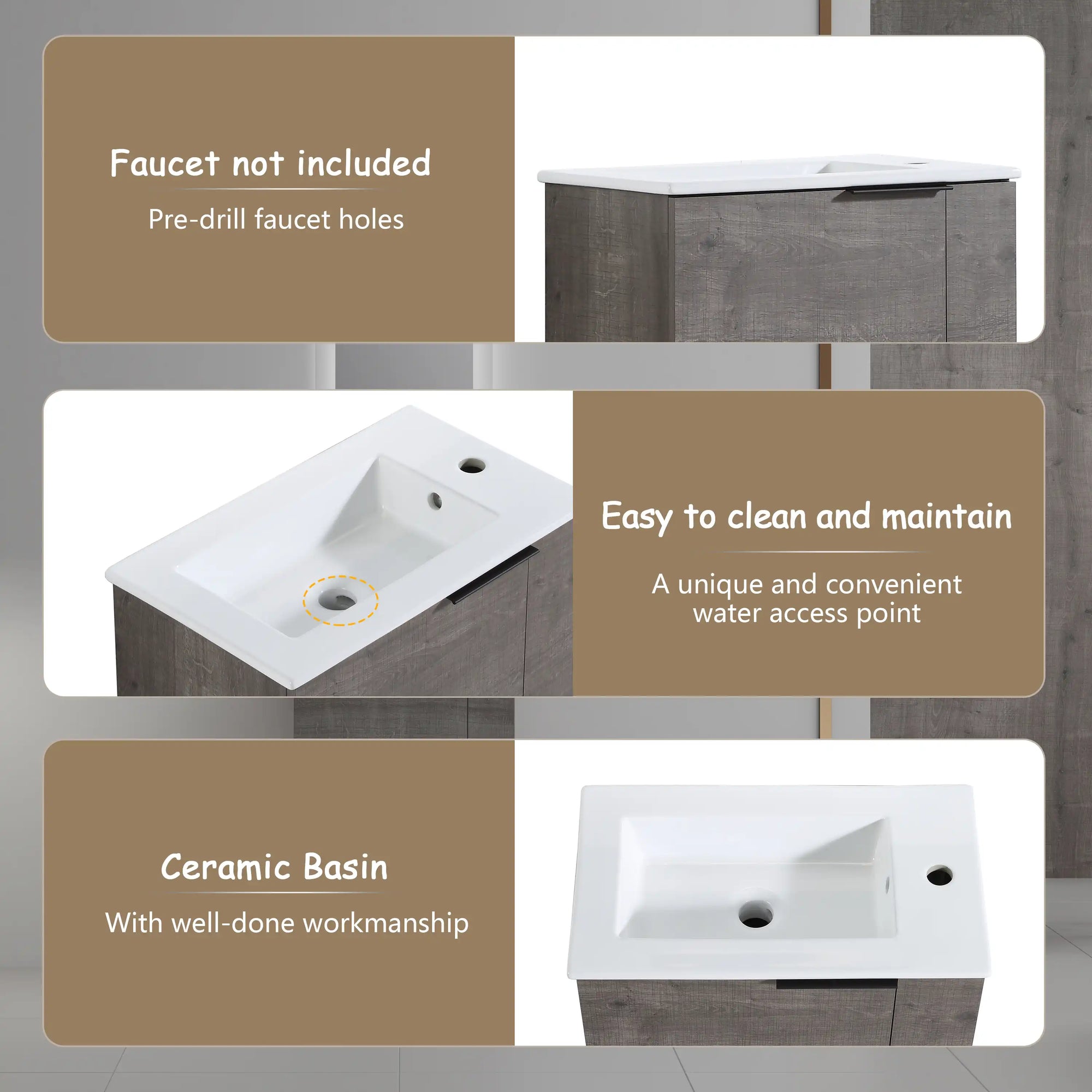 22” Wall-Mounted Floating Bathroom Vanity Sink – 3 Colors, 1 Storage Space, Side Faucet