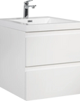 Floating Bathroom Vanity with Resin Top Basin & Soft Close Drawers - Modern Wall-Mounted Storage Cabinet color: White