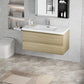 Floating Bathroom Vanity with Resin Top Basin & Soft Close Drawers - Modern Wall-Mounted Storage Cabinet color: Oak