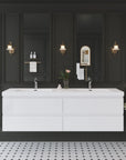 71 inch bathroom vanity installed in modern double sink bathroom | Ace Decor