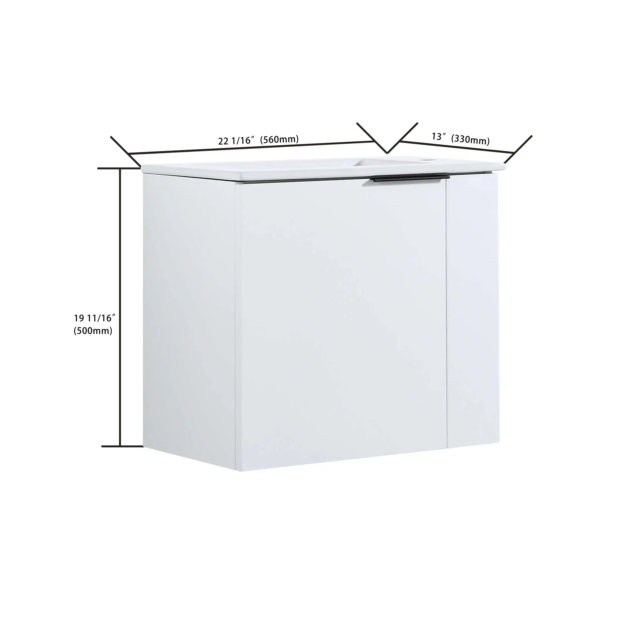 22 inch small white bathroom vanity with detailed dimensions illustration | Ace Decor