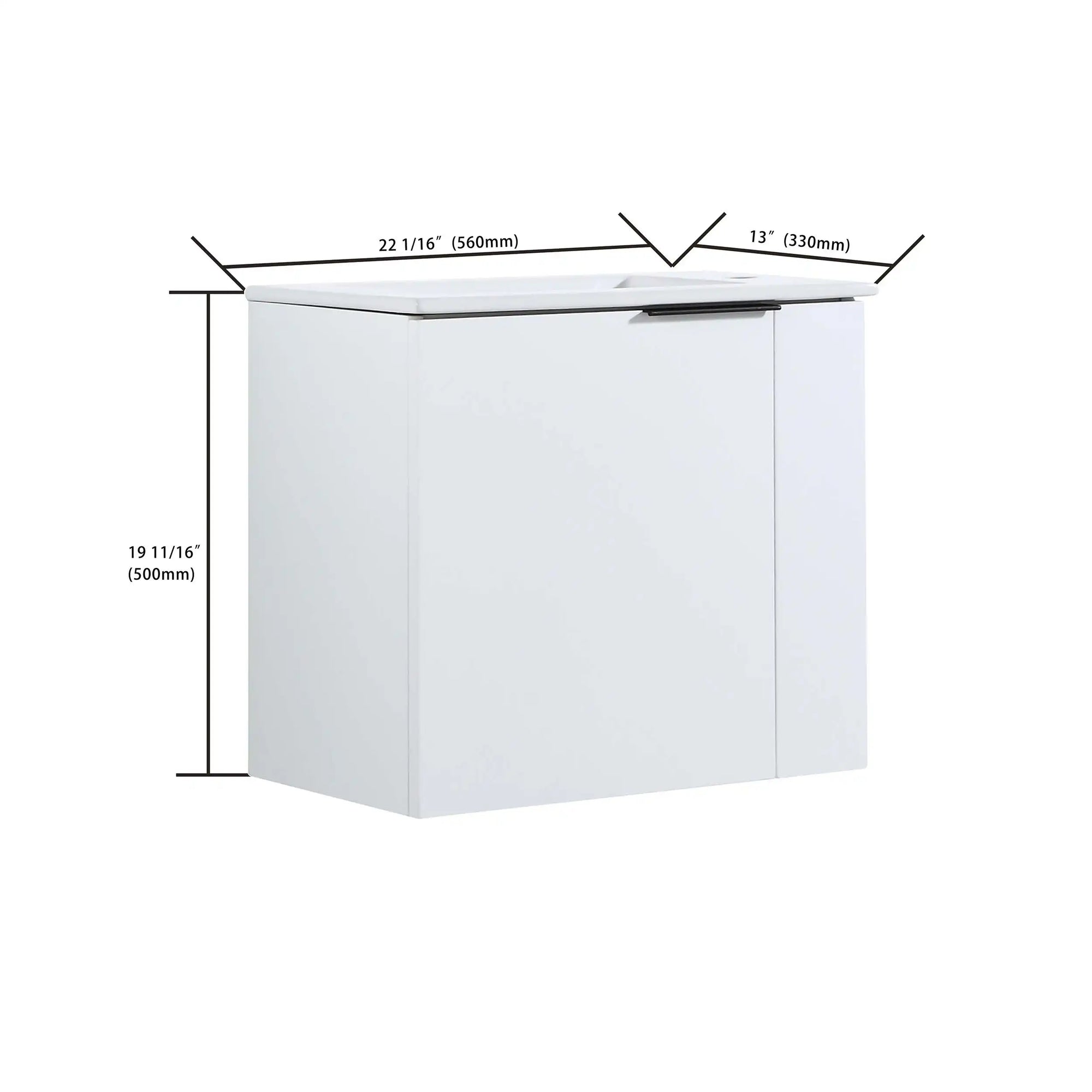 22 inch small white bathroom vanity with detailed dimensions illustration | Ace Decor