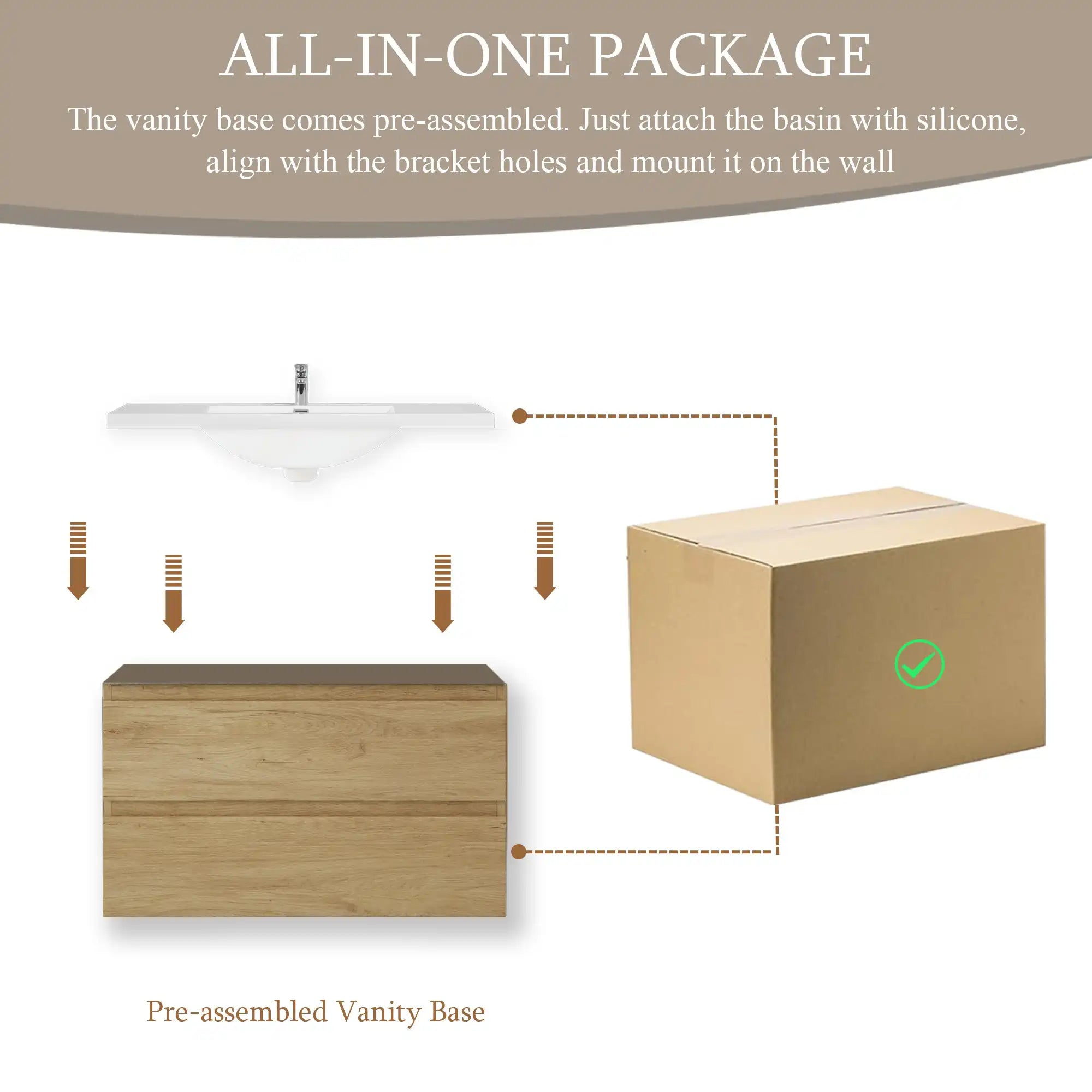 Oakmere Series 36" Natural Oak Bathroom Floating Vanity with Resin Sink &amp; 2 Soft-Close Drawers