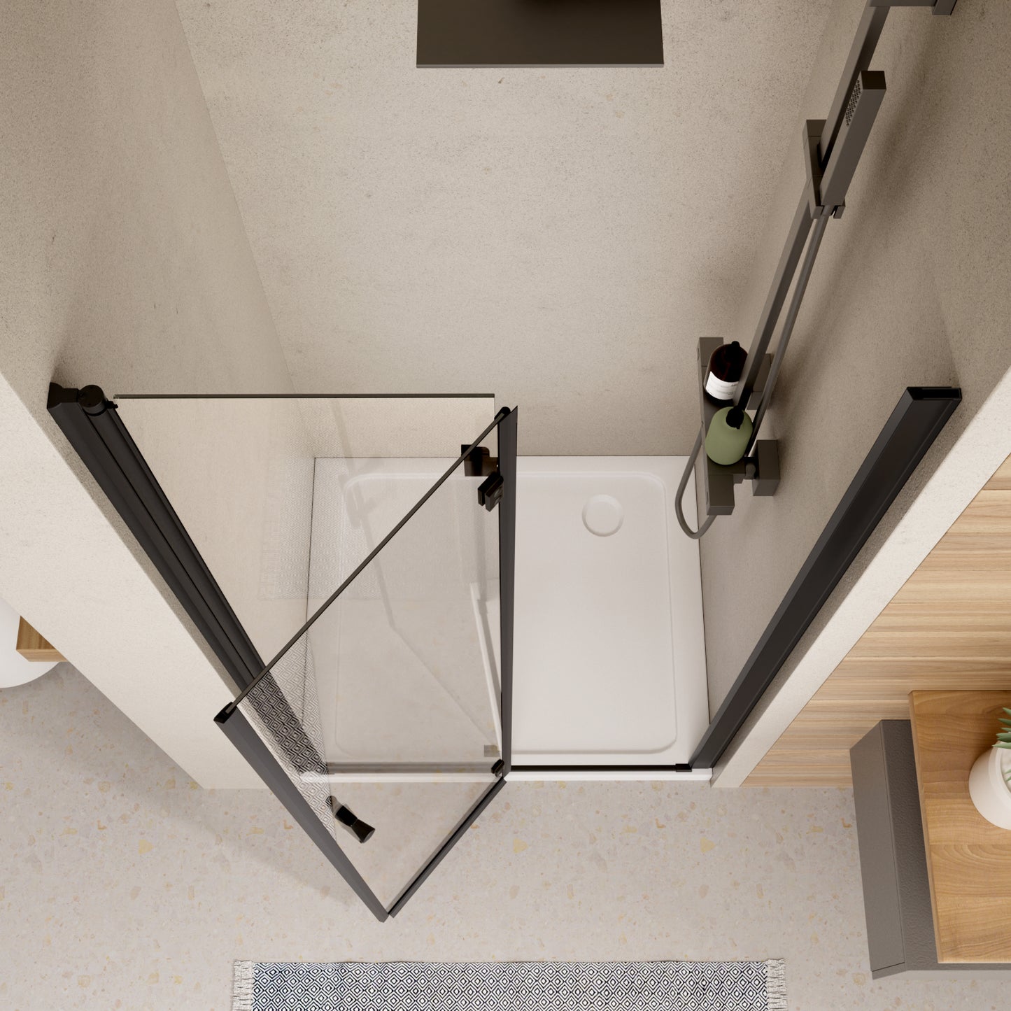 Frameless Bi Fold Shower Door color:matte black