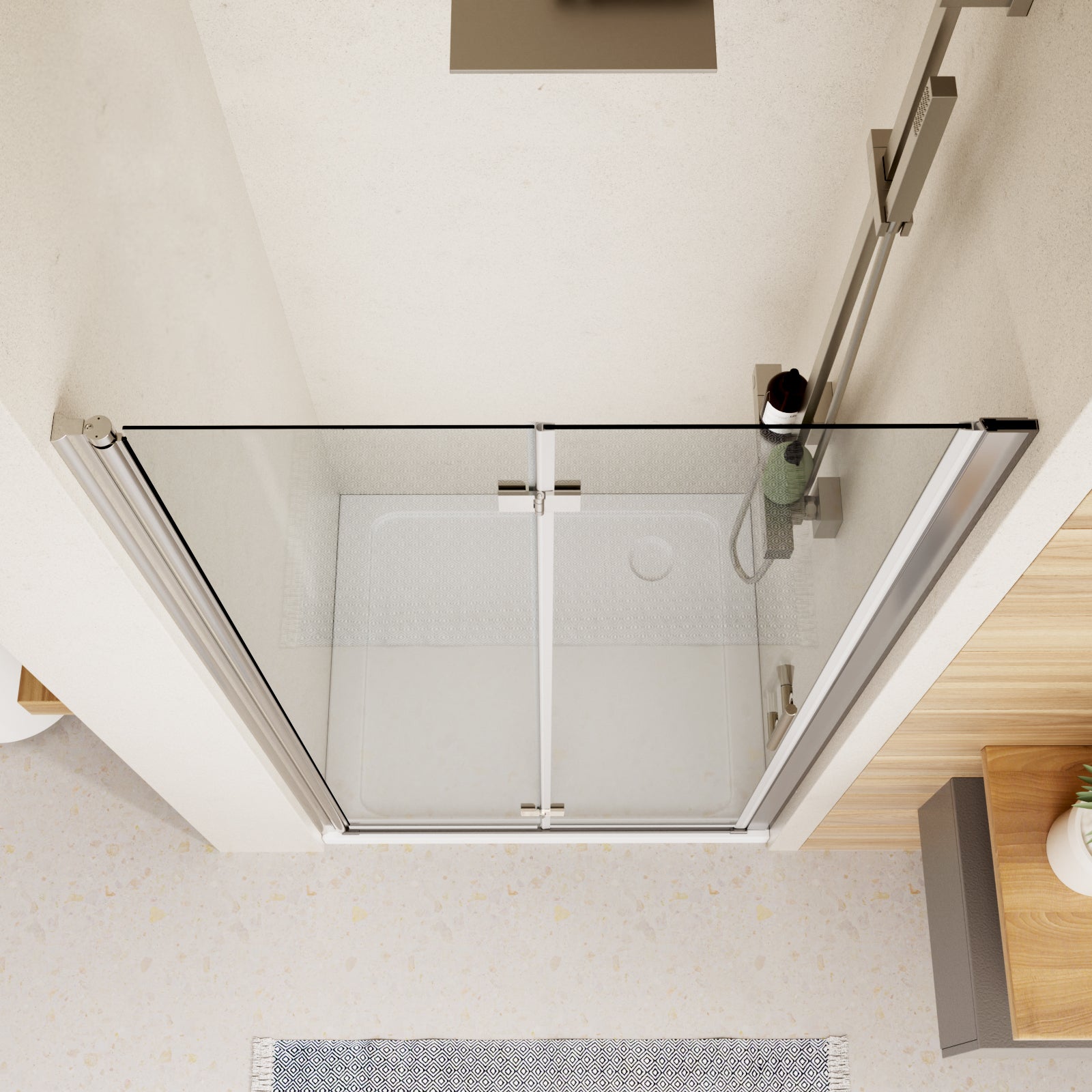 Frameless Bi Fold Shower Door color:chrome