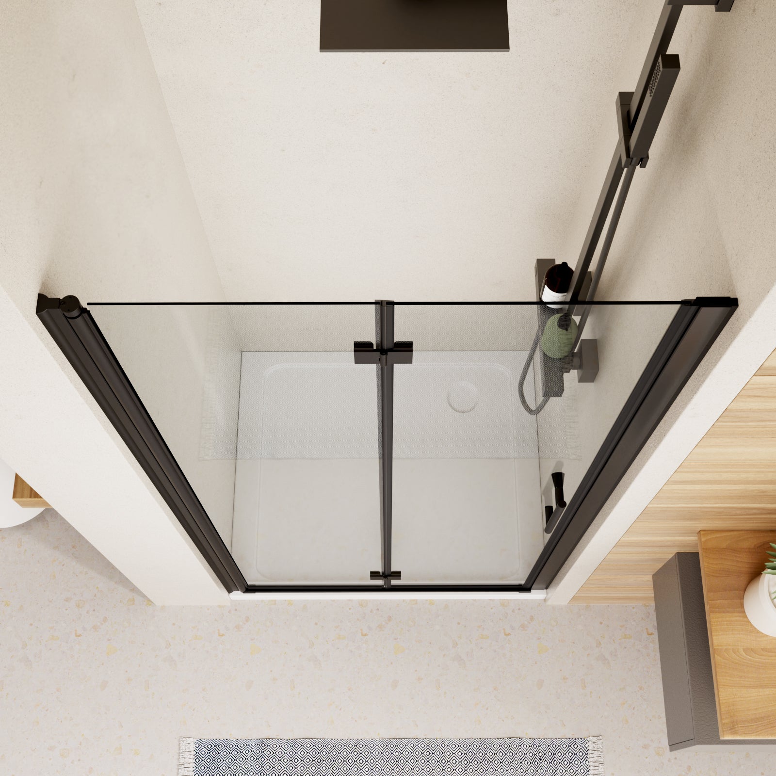 Frameless Bi Fold Shower Door color:matte black