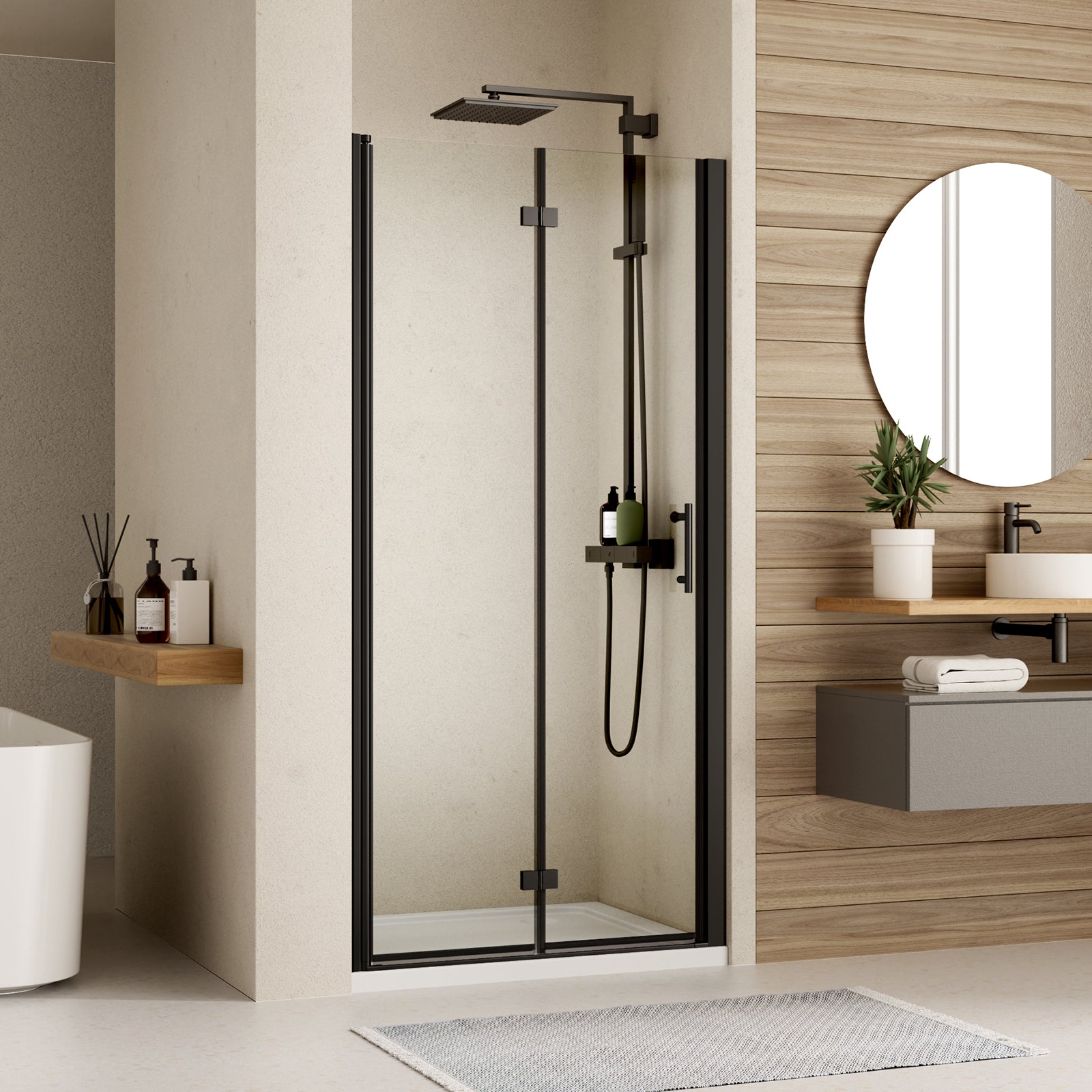 Frameless Bi Fold Shower Door color:matte black