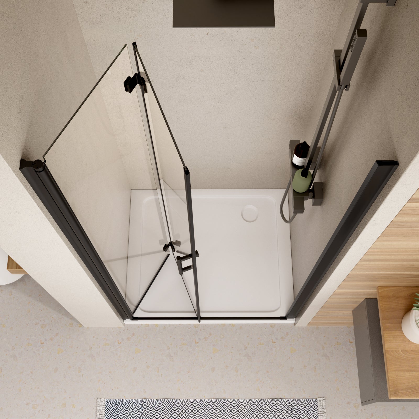 Frameless Bi Fold Shower Door color:matte black