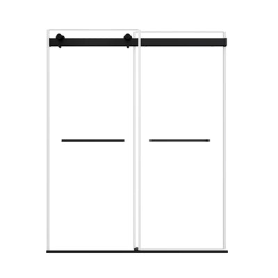Soft close sliding shower doors frameless design, 60 x 74, with minimalist black hardware | Ace Decor
