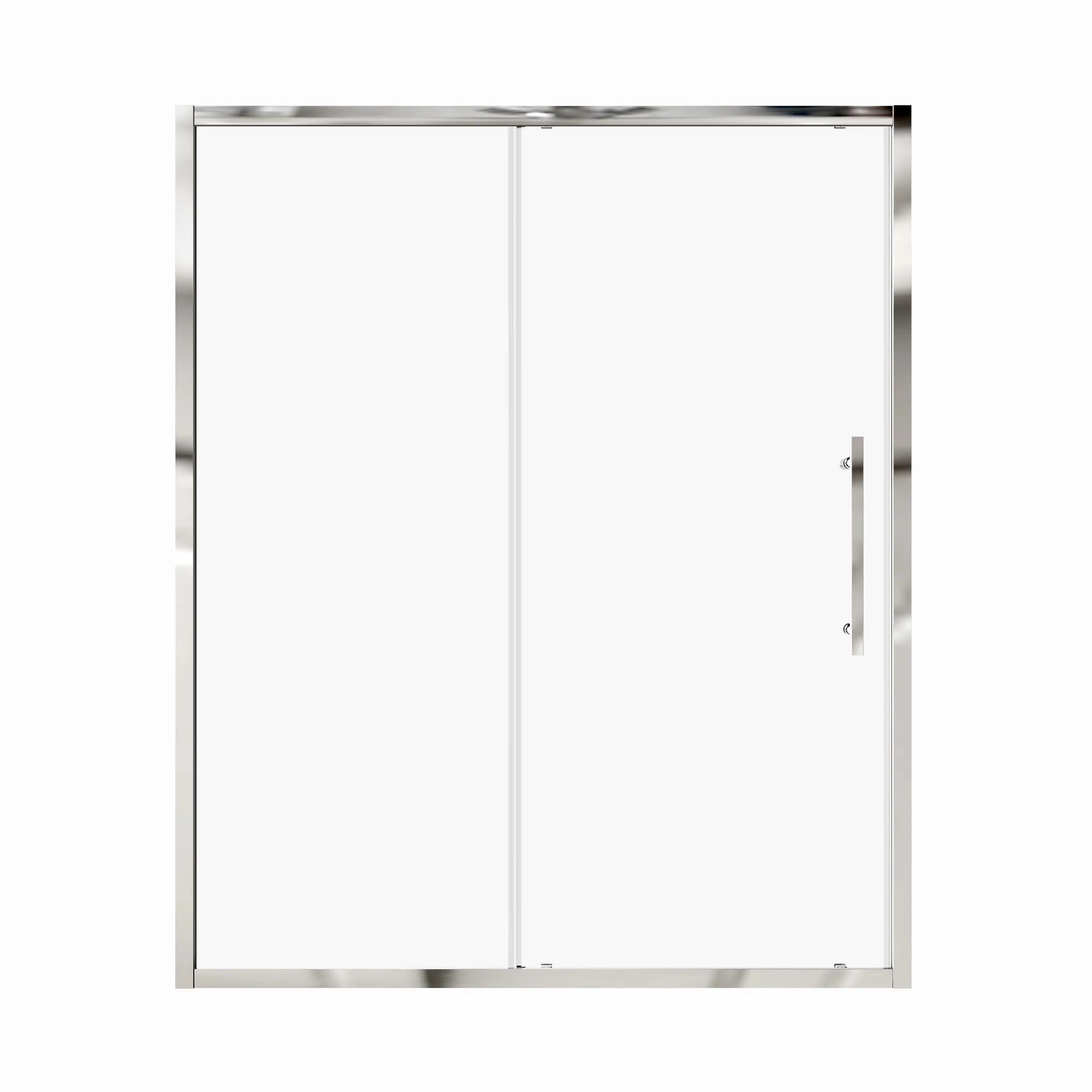 Chrome framed single sliding shower door with stainless steel handle, size 60x72 | Ace Decor