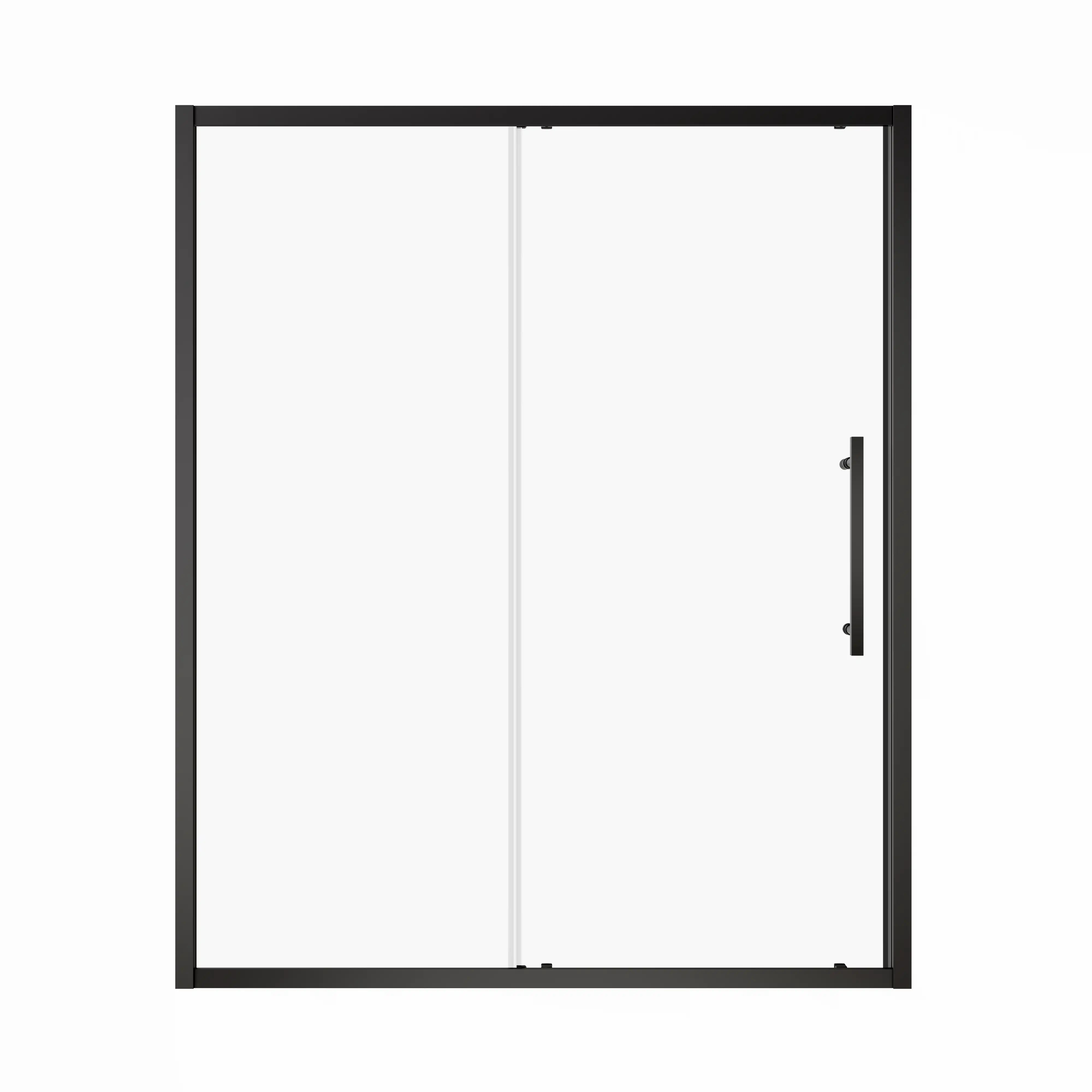 Matte black framed single sliding shower door with stainless steel handle, size 60x72 | Ace Decor
