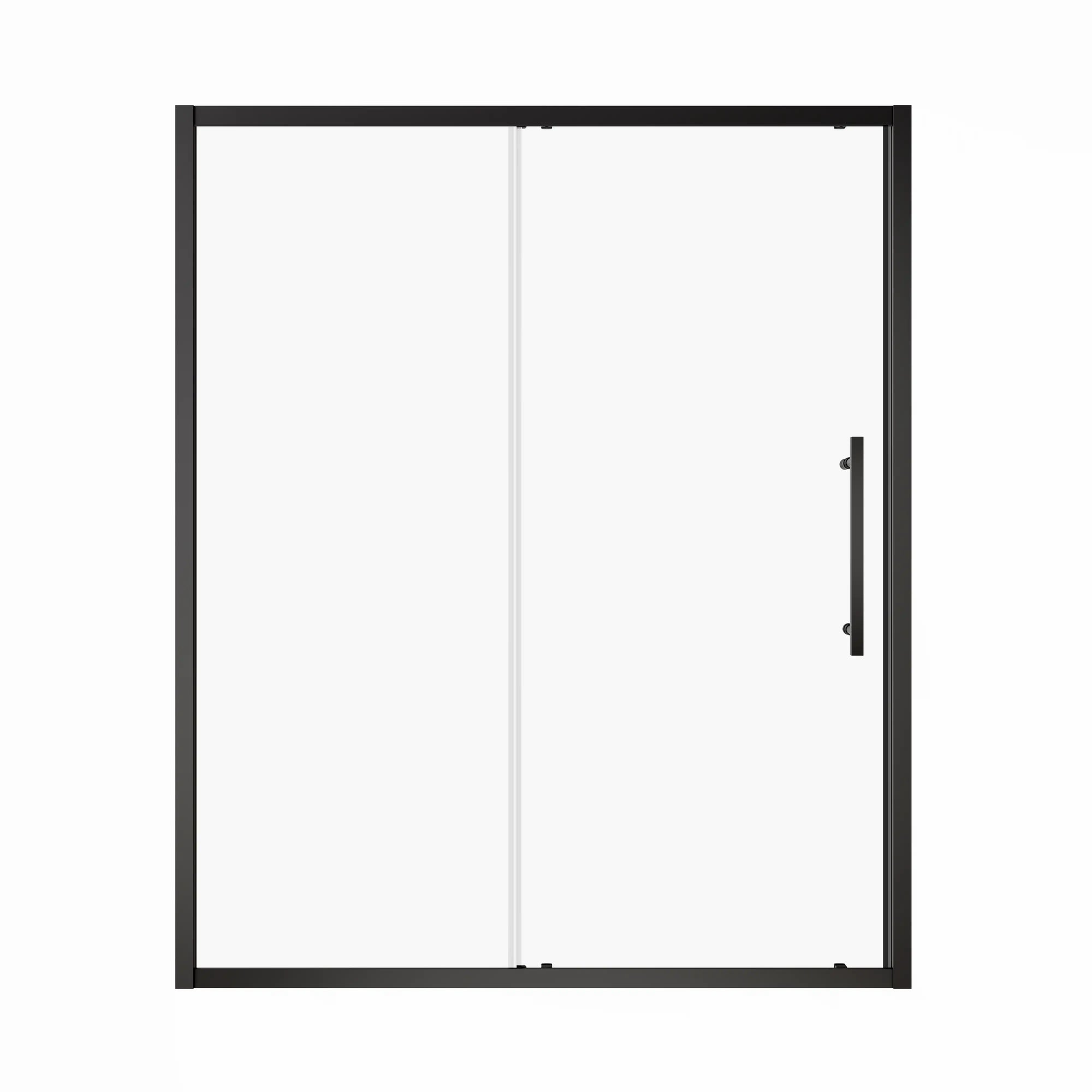 Matte black framed single sliding shower door with stainless steel handle, size 60x72 | Ace Decor