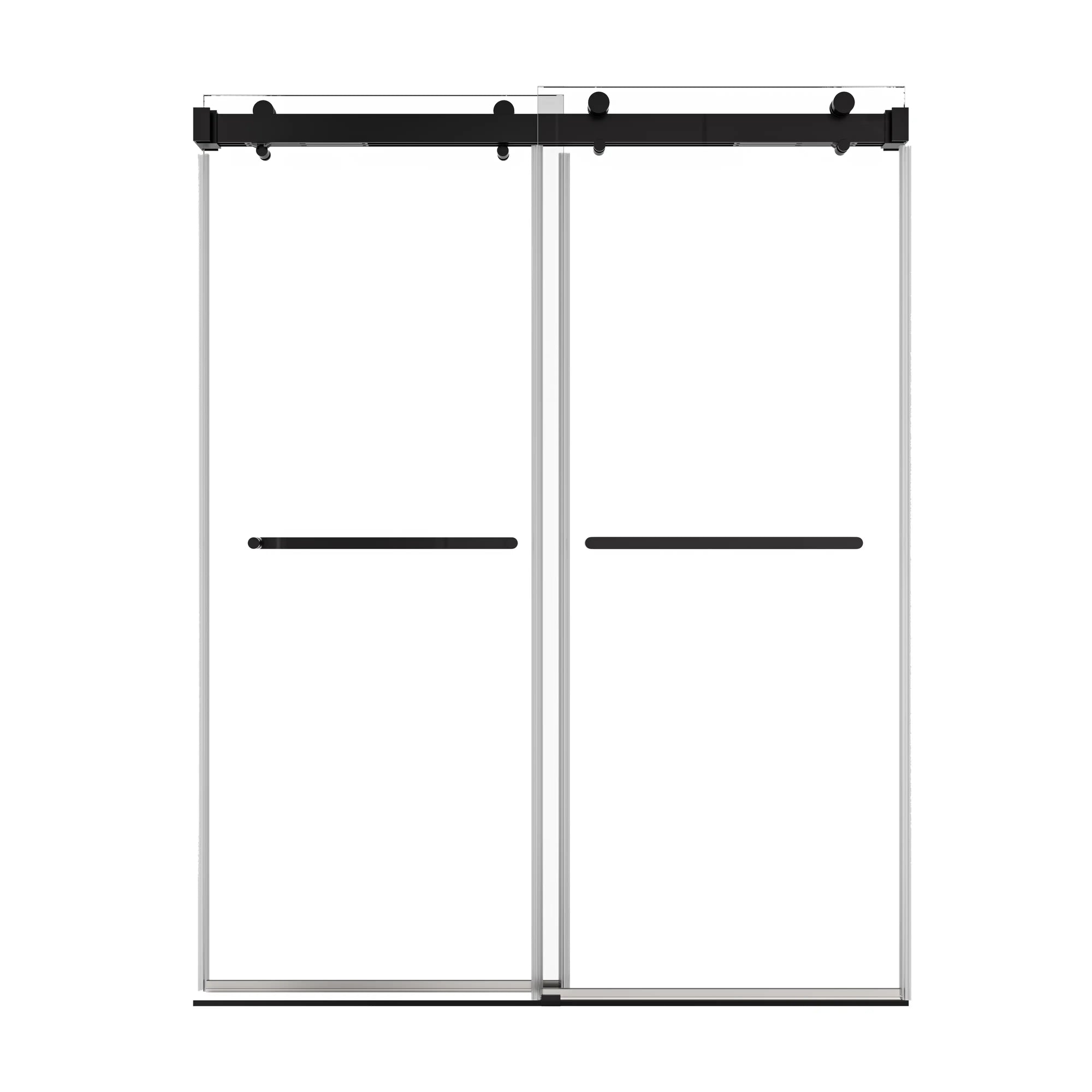 60 x 76 dual sliding shower doors with matte black frame and handles, modern framed design for contemporary bathrooms | Ace Decor