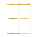 60 x 76 sliding shower door frameless with brushed gold finish and dual towel bars | Ace Decor