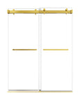 60 x 76 sliding shower door frameless with brushed gold finish and dual towel bars | Ace Decor
