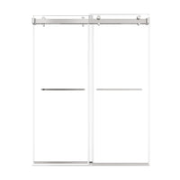 60 x 76 chrome double sliding frameless shower door with sleek modern design and dual towel bar handles | Ace Decor