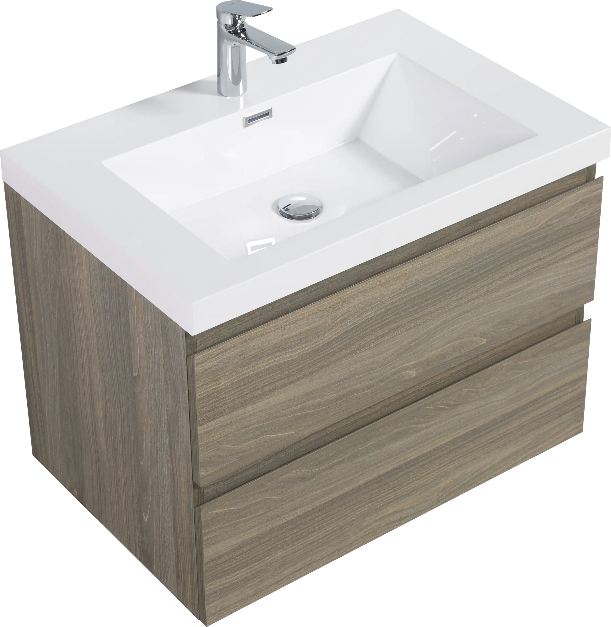 Floating Bathroom Vanity with Resin Top Basin & Soft Close Drawers - Modern Wall-Mounted Storage Cabinet color: Ash Grey