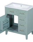 30 inch green bathroom vanity with open cabinet storage view | Ace Decor